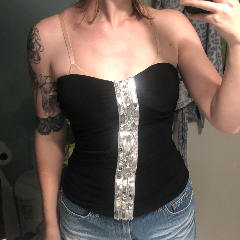 Mandee Black sequin babydoll corset tube top
